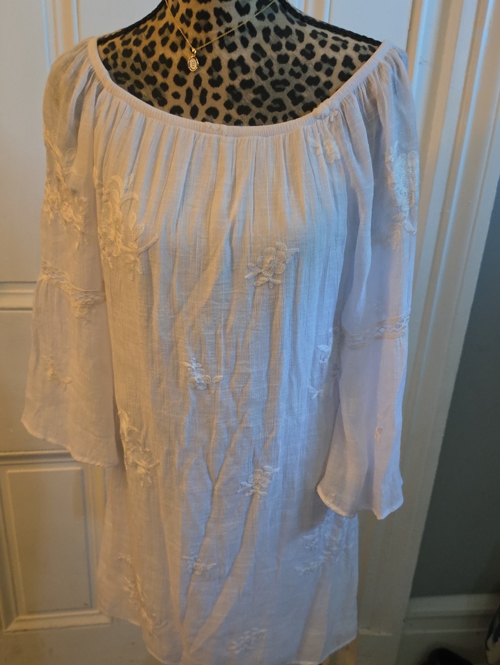 White Embroidered Off-Shoulder Mini Dress